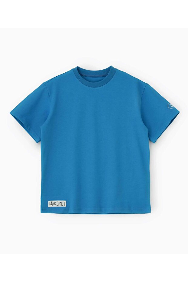 | Oversized Basic T-shirt in Cotton Cerulean Blue