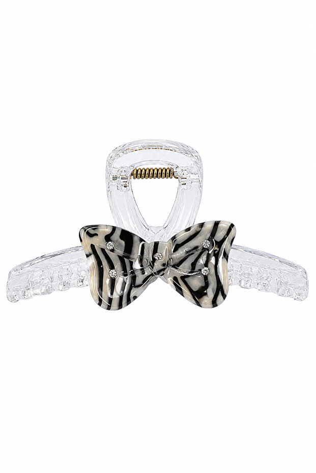 Women's Transparent Bowknot Zebra Patterned Stone Hair Clip