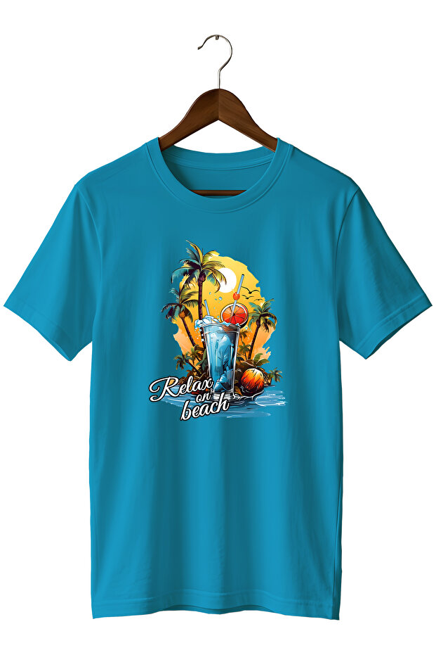 Unisex Summer Themed Beach Printed Crew Neck Casual Cotton T-Shirt