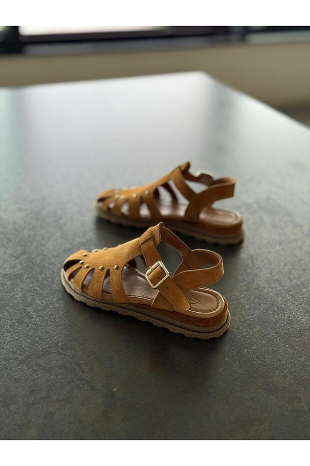 Tan Suede Leather Women's Daily Sandals