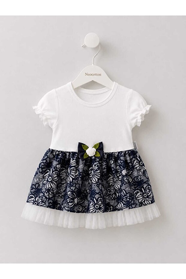 Lined Baby Girl Short Sleeve Dress with Elasticated Cuff Ends