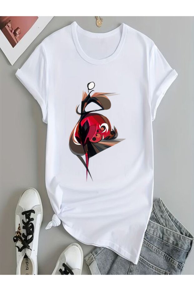 Artistic Figure Printed White Oversize T-Shirt