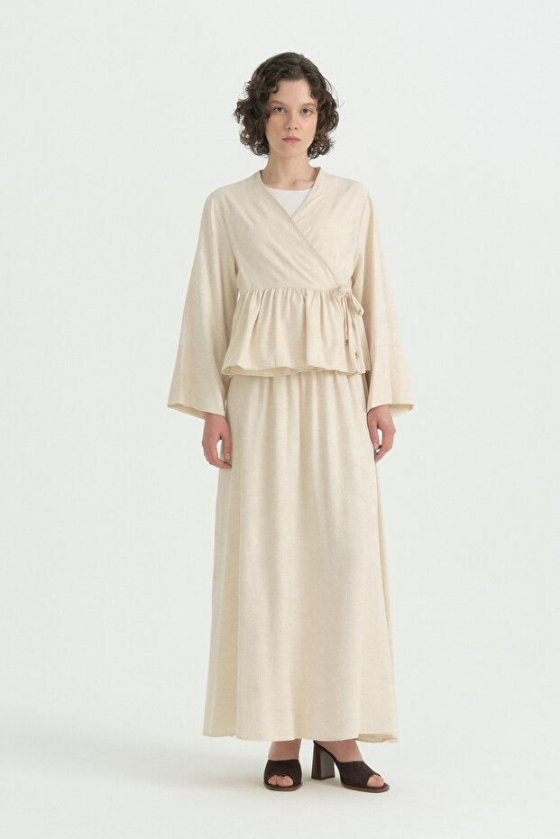 Viscose Suit with Kimono and Skirt - Cream