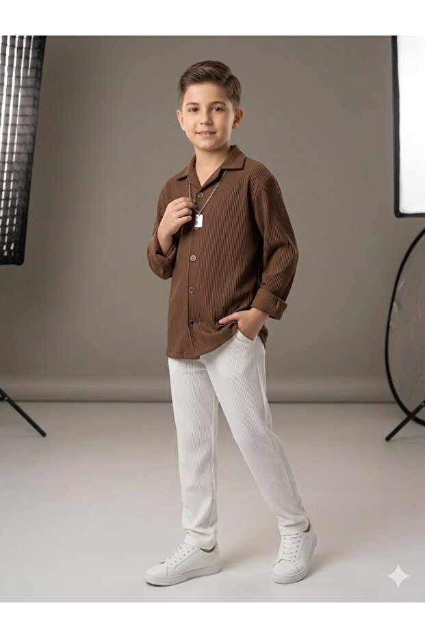 Ribbed Casual Special Occasion Boys' 2-Piece Set with Chain Accessories