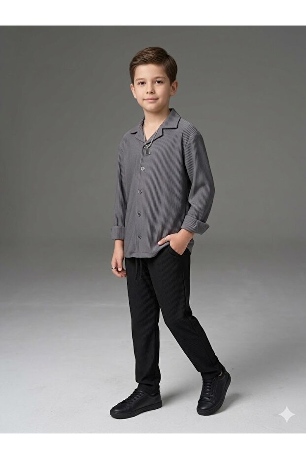 Ribbed Casual Special Occasion Boys' 2-Piece Set with Chain Accessories