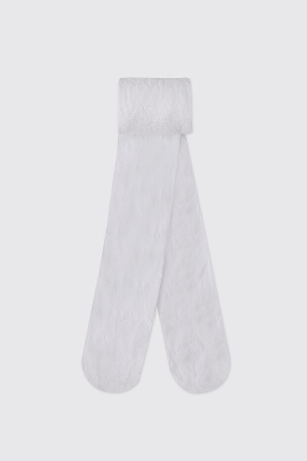 Girl's White Glittery Pantyhose