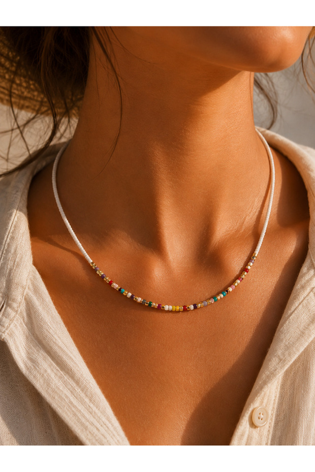 White, Colorful Beaded Necklace 41+4 cm Acr9895