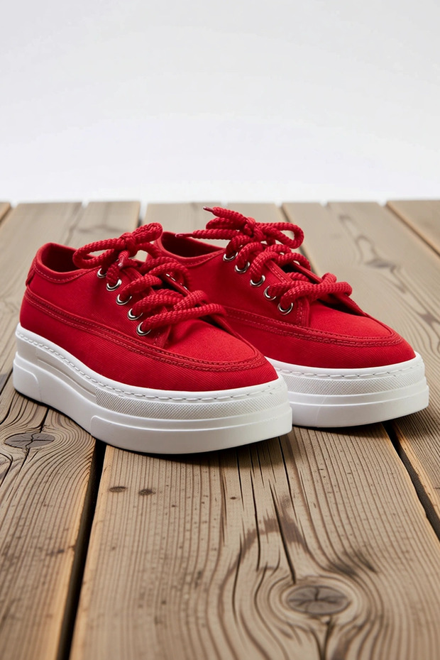 Women's Platform Sole Canvas Lace-Up Retro Sneakers Mid Heel Comfortable Casual Modern Stylish