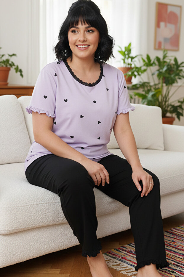 Patterned Cotton Plus Size Oversized Knitted Pajama Set