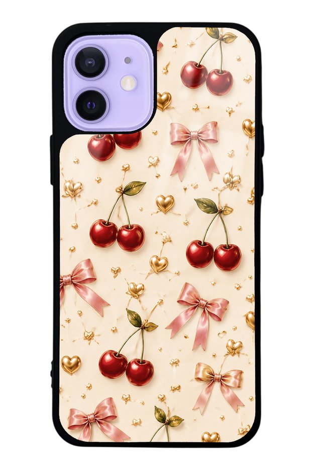 iPhone 12 Cherry Ribbon Luxury Design Glossy Phone Case