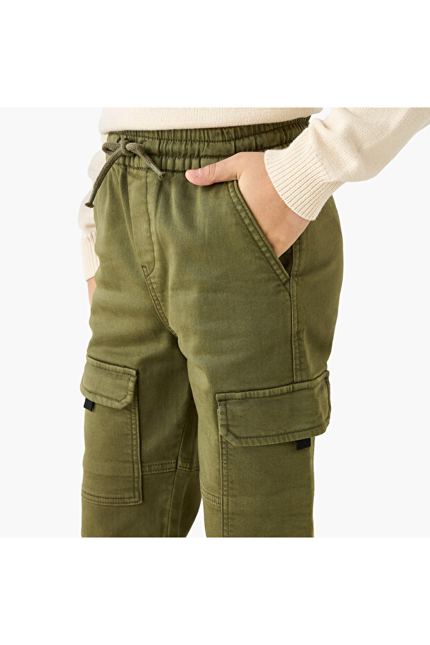 Solid Cargo Joggers with Drawstring Closure - 4