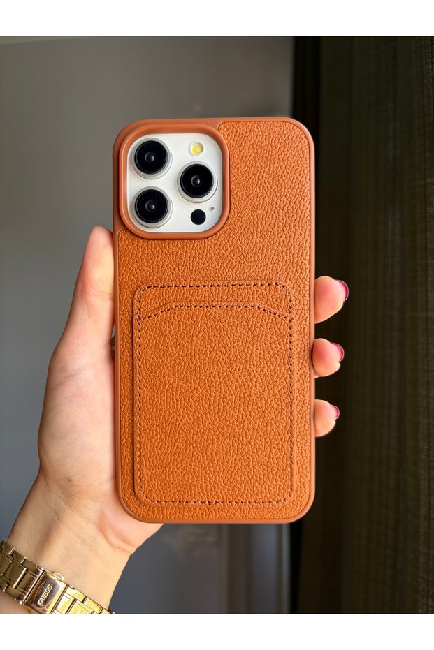 Leather-look phone case with built-in card holder compatible with iphone 16 pro max