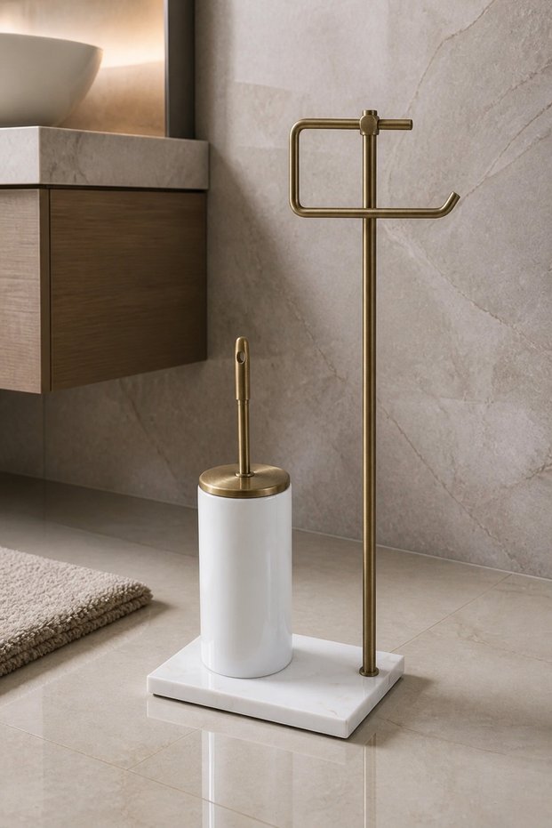 Antique Gold Toilet Paper Holder and Toilet Brush Set First Quality Marble Antique Gold Bathroom Standing Set Retro