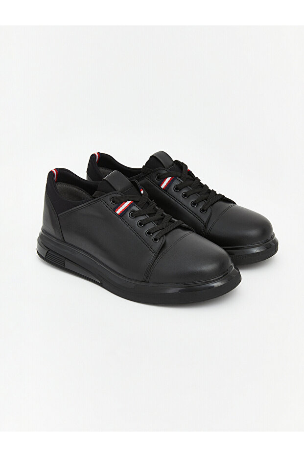 Lcw Steps Black Leather Look Men's Sports Shoes