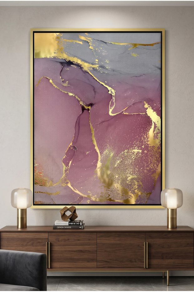 Smoky Rose Abstract Wall Art | Framed Canvas Print with Gold Foil Embossed | Luxury Modern Decor for Living Room, Bedroom, Office & Gift