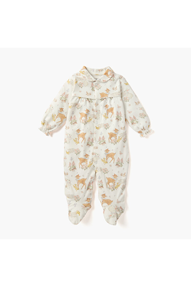 Animal Print Sleepsuit with Collar and Long Sleeves