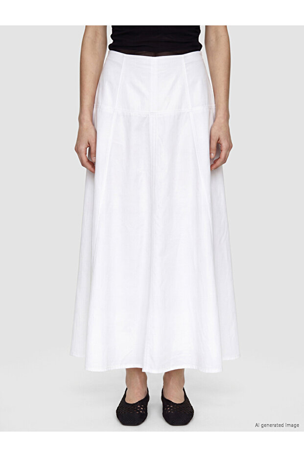 Ecru Poplin Flared Skirt