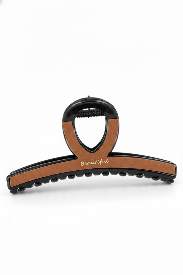 Black Brown Detailed Written Modern Hair Clip with Latch Clip
