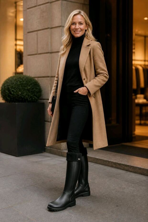 Black Size 37 Luxurious Stylish Waterproof Wool Boots