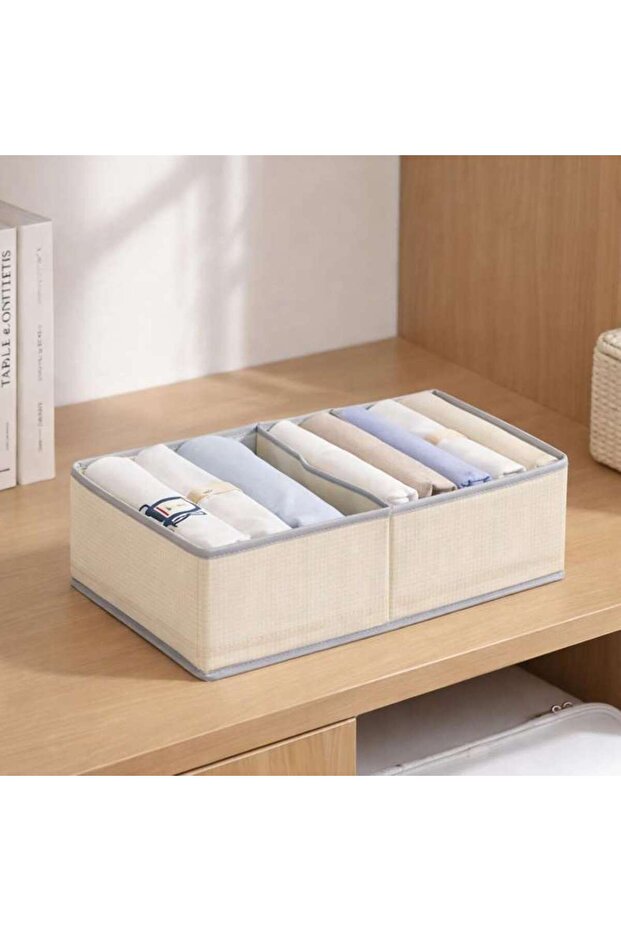 Avria Foldable Storage Box With 2 Compartments 20x34x10cm -beige