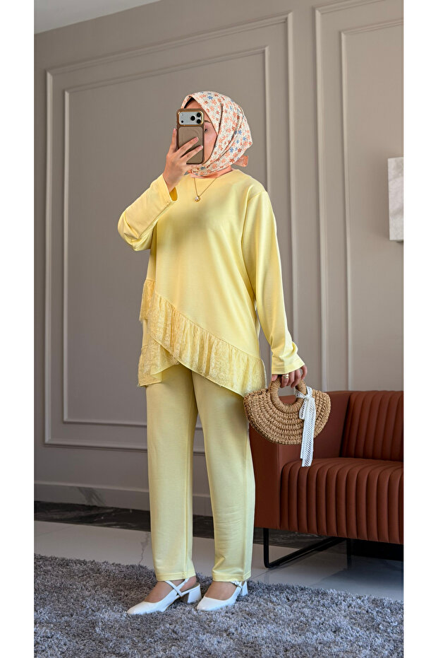 6527 - Stylish Comfortable Vortex Fabric Casual Women's Set with Cross Design Detail