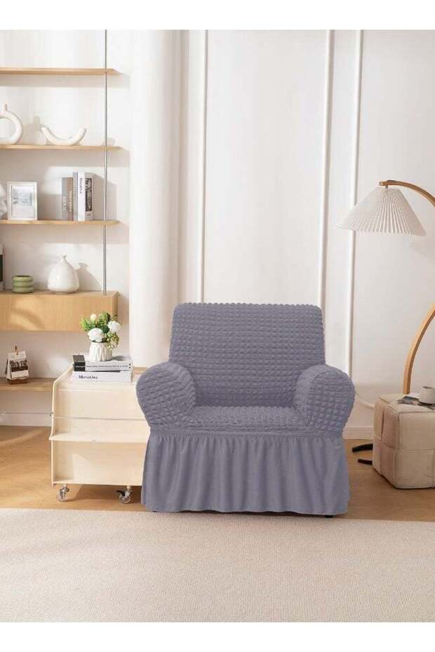 Stretch Fit 3D Bubble Sofa Cover, Soft Slipcover Fabric - Great for Furniture Protection - 1 Seater (80-110 cm) - Grey Color