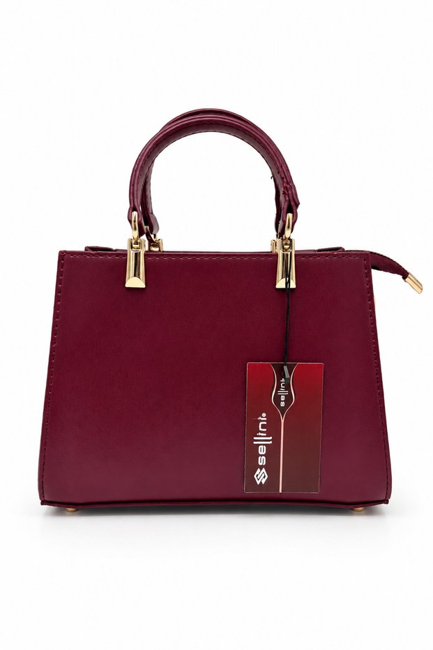 Livia Women's Gold Detailed Burgundy Cross Strap Shoulder Bag