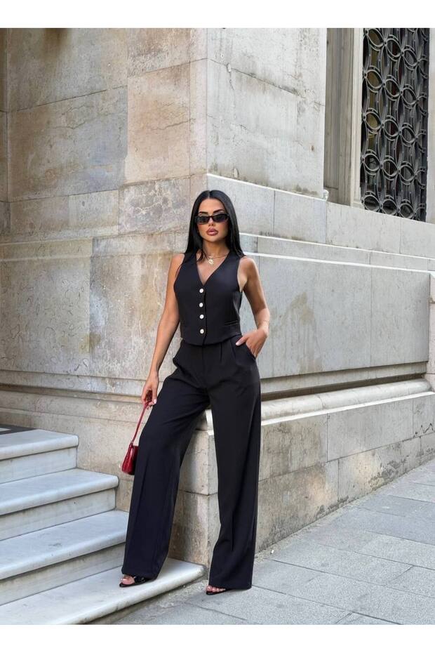 Women's Linen Suit Vest and Palazzo Pants