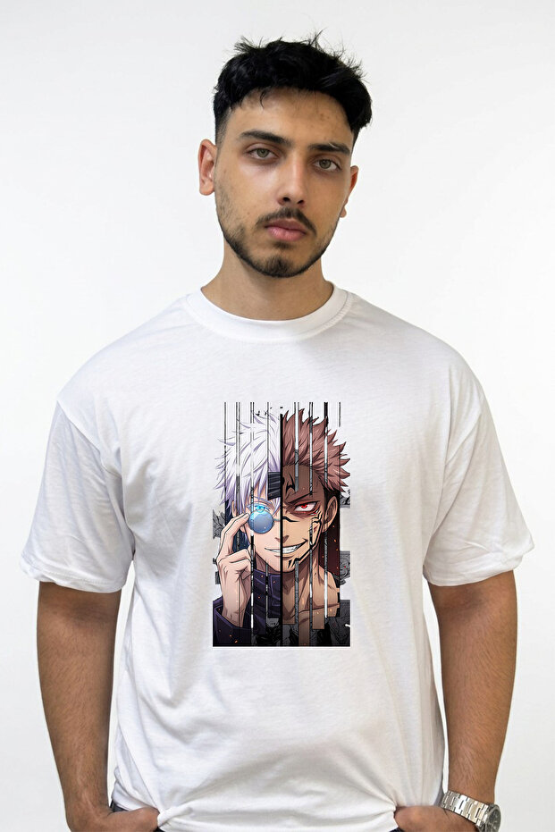 Gojo Sukuna_1 Design Printed Oversize White T-Shirt