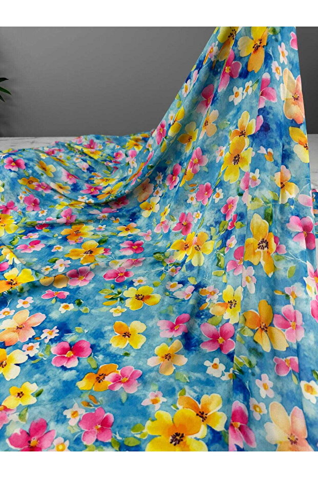 Violet Flower Digital Print Crepe Fabric