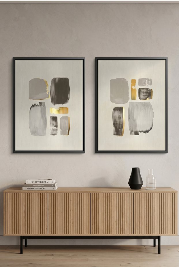 Abstract Brushstroke Islamic Wall Art | Framed Canvas Print with Gold Foil Embossed | Luxury Modern Decor for Living Room, Bedroom, Office & Gift (Set of 2)