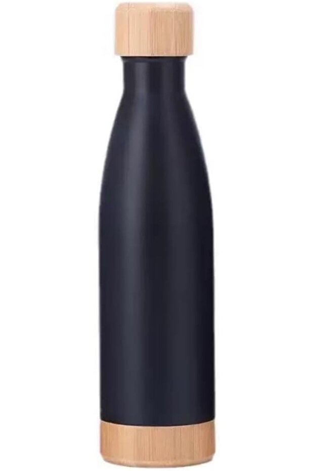 500ml Double Wall Stainless Steel Insulated Vacuum Water Bottle with Bamboo Lid & Base, Leak-Proof Thermal Flask