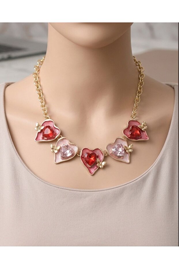 Brass Stone Heart Detailed Necklace