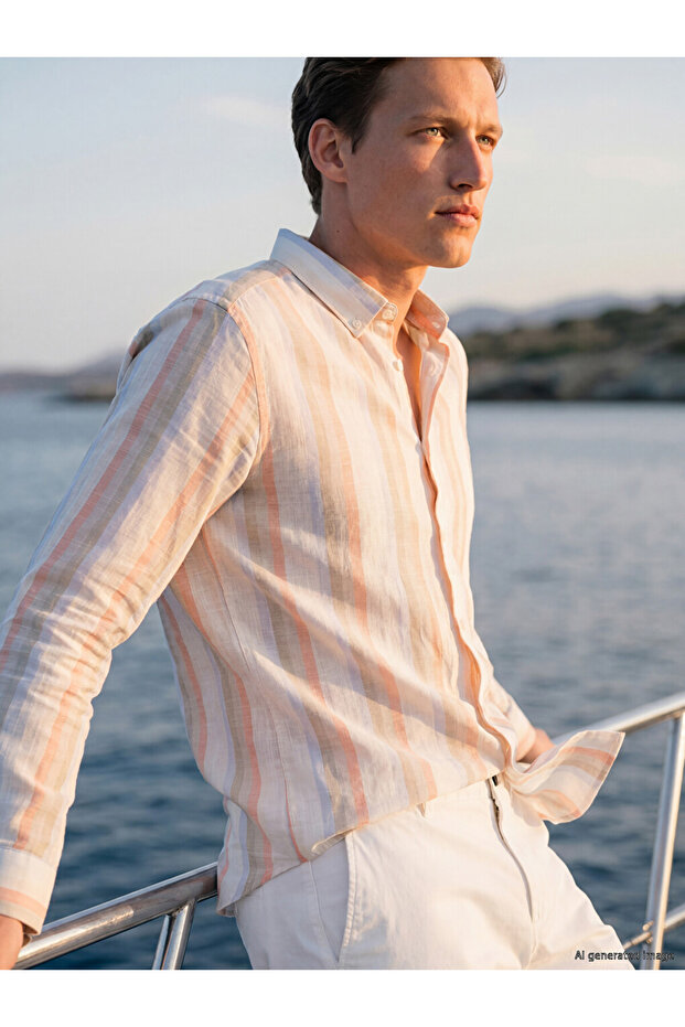 Mercan Regular Fit Striped Poplin Men's Shirt