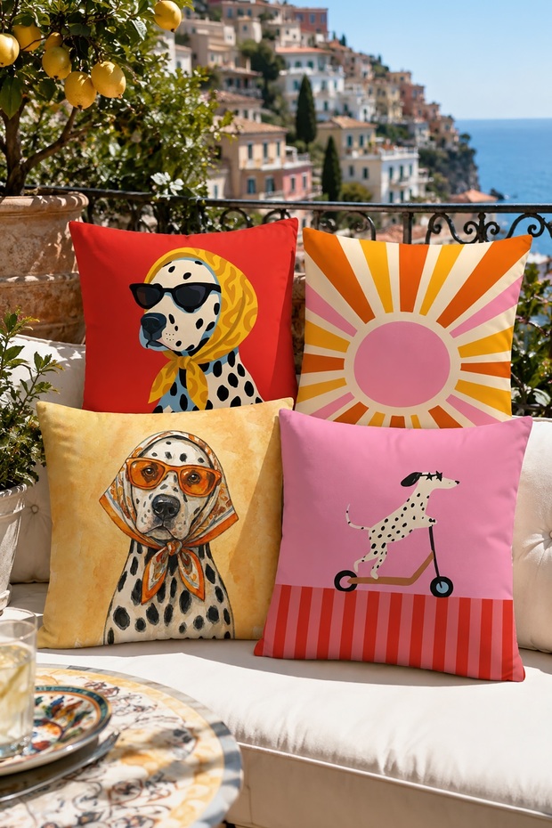 Dalmatians with Glasses Patterned 4-Piece Throw Pillow Cover Set