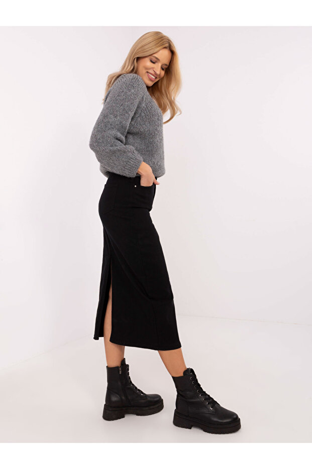 Fusta Dama Midi, Guler inalt, Daysie, Negru Casual Model SD-A520-2.49 - 3