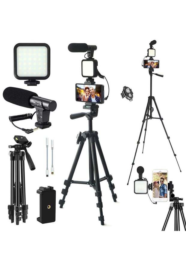Vlogging YouTube Starter Kit – Complete Video Setup with HD Camera, Microphone, Tripod, LED Ring Light