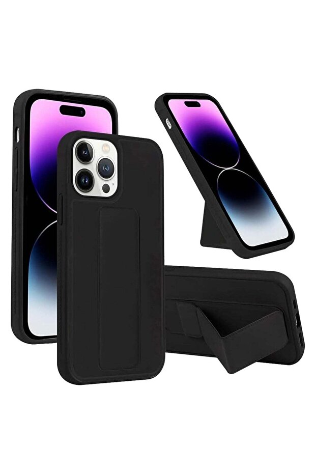 Case for iPhone 15 Pro Max Cover Black Magnetic Car Mount Kickstand & Holder, Premium Silicone