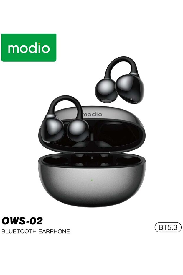 OWS-02 Wireless Ear-Clip Earbuds with Charging Case With Multi Functional Touch Control Crystal Clear Microphone and Long Battery Life Black