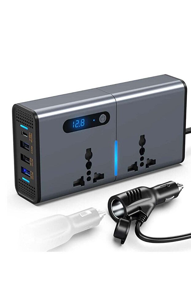 200W Car Inverter with LED Display: USB & Type-C Charging Convenience