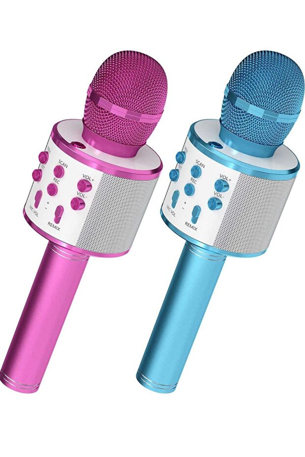 2 Pack Wireless Bluetooth Karaoke Microphone for Kids – Portable Handheld Mic Speaker Machine in Purple & Blue, Perfect Gift for All Ages