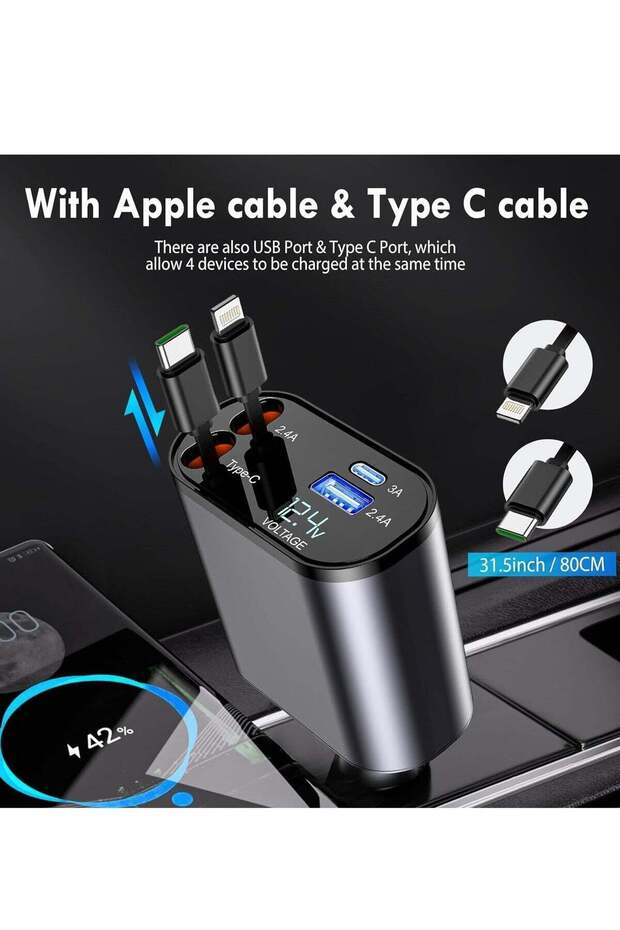 Space-Saving Retractable Type-C Car Charger – Compact and Efficient Charging Solution - 4