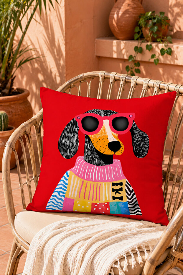 Dog with Glasses Pop Art Patterned Decorative Throw Pillow Cover Modern Living Room Decor 43X43 cm