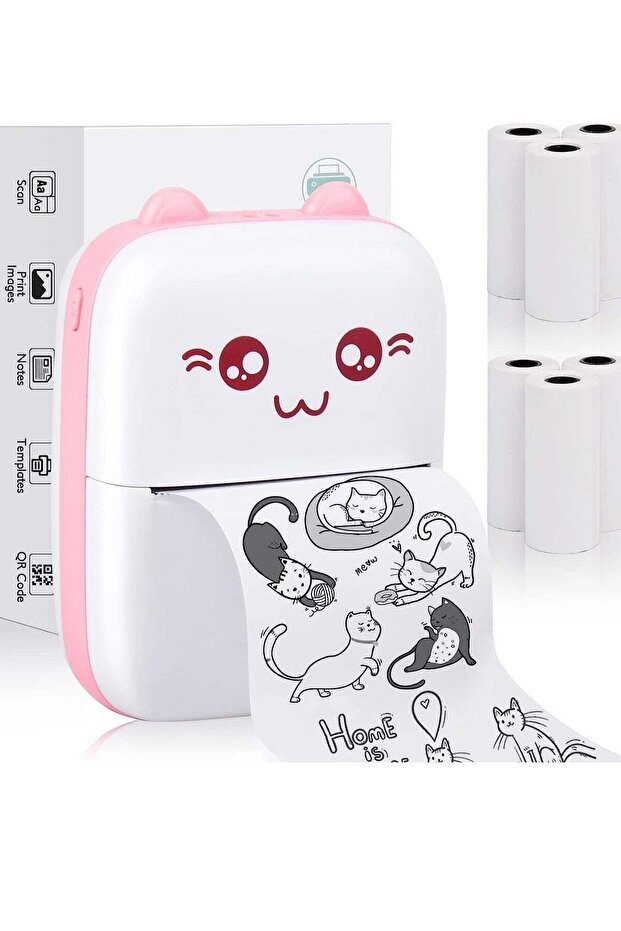Portable Mini Pocket Printer Cute Thermal Printer with Thermal Printing Paper USB Cable for Note Photo Web Document Printing