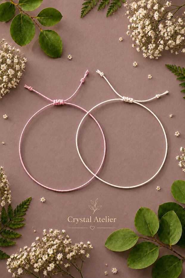 2-Piece Pink and White Macrame Rope Bracelet Adjustable Lover Bff