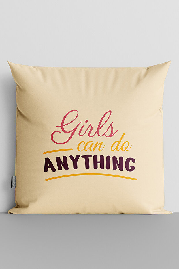 Girl Can Do Anything Written Double Sided Digital Printed Throw Pillow Cover - 3222
