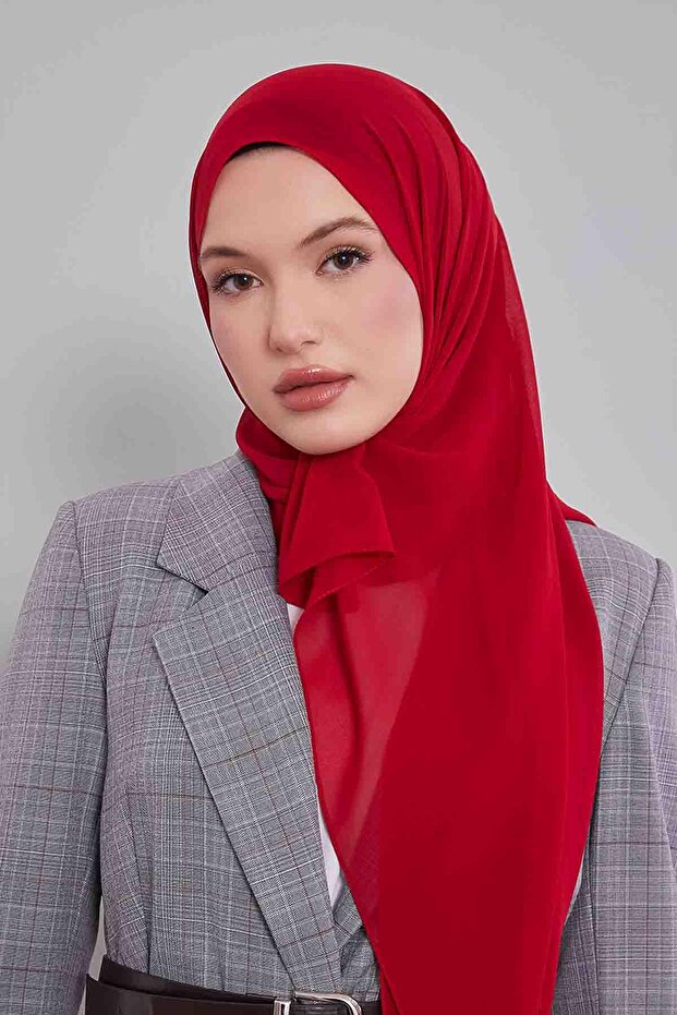 شال شيفون أحمر فاخر - 1