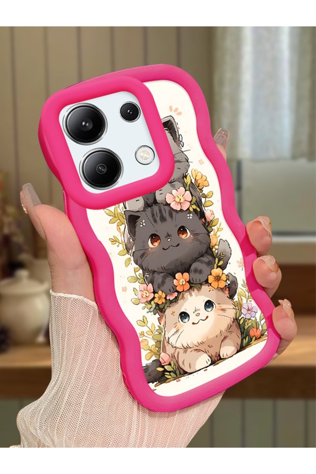 Redmi Note 13 4g Compatible Case with Camera Protector Red Silicone Couple Phone Case Cat Pattern
