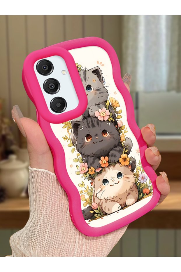 Samsung Galaxy A16 Compatible Case Camera Protector Red Silicone Couple Phone Case Cat Pattern