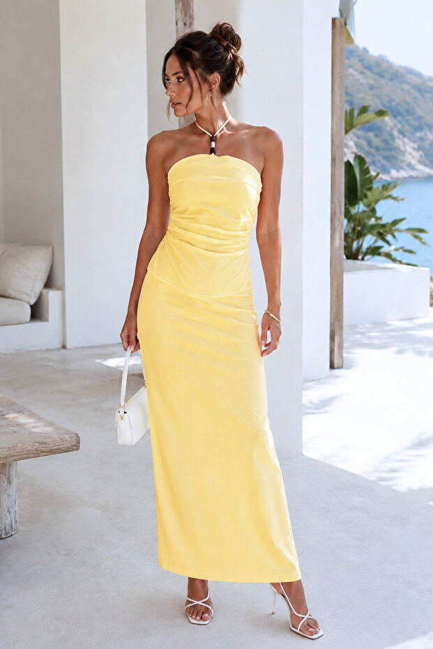 Women's Yellow 100% Cotton Special Design Blouse & Skirt Two-Piece Set